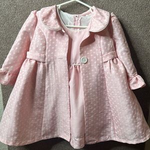 Bonnie Baby 2 Piece Pink White Spring Easter Dress And Jacket Set